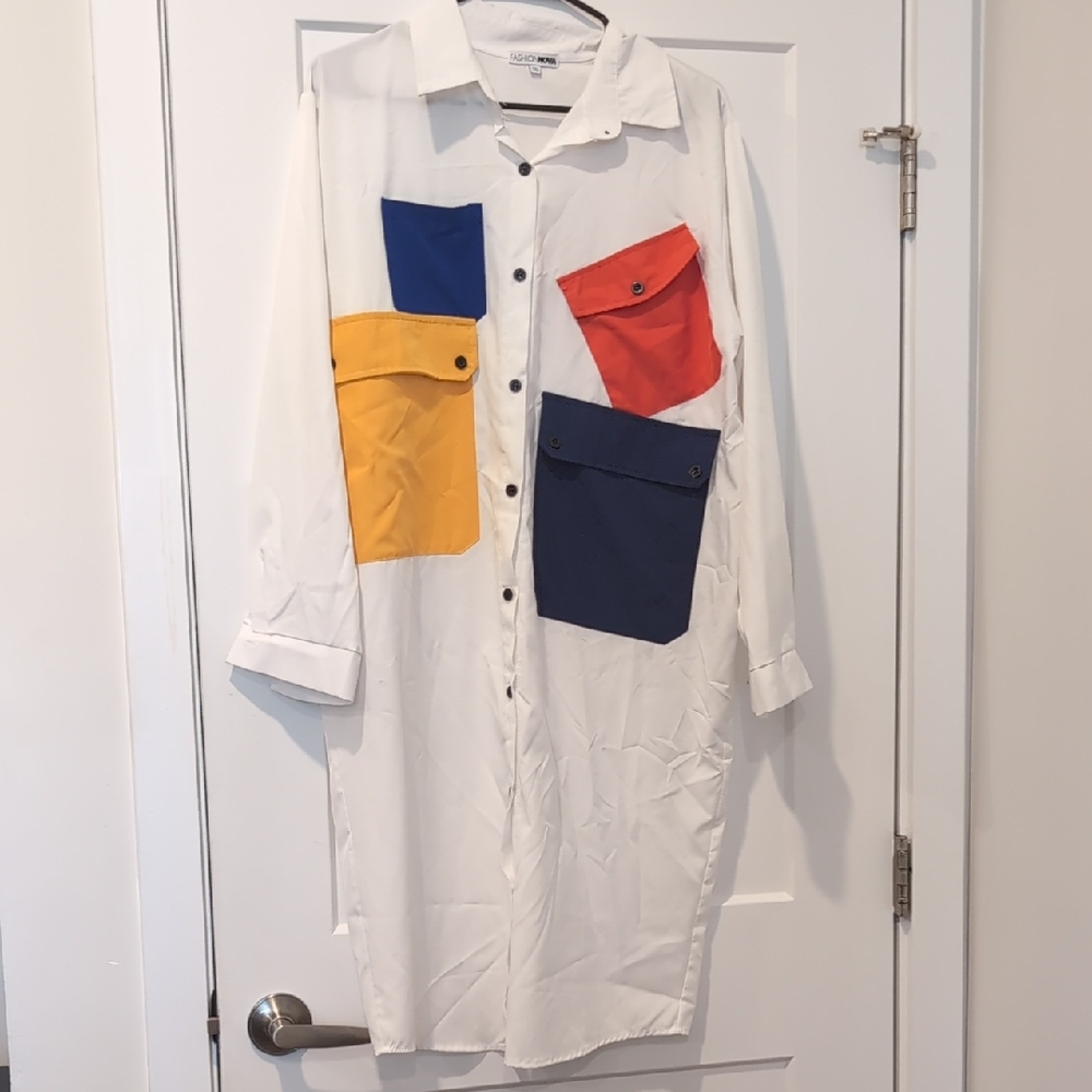 Fashion Nova White Colorblock Midi Dress